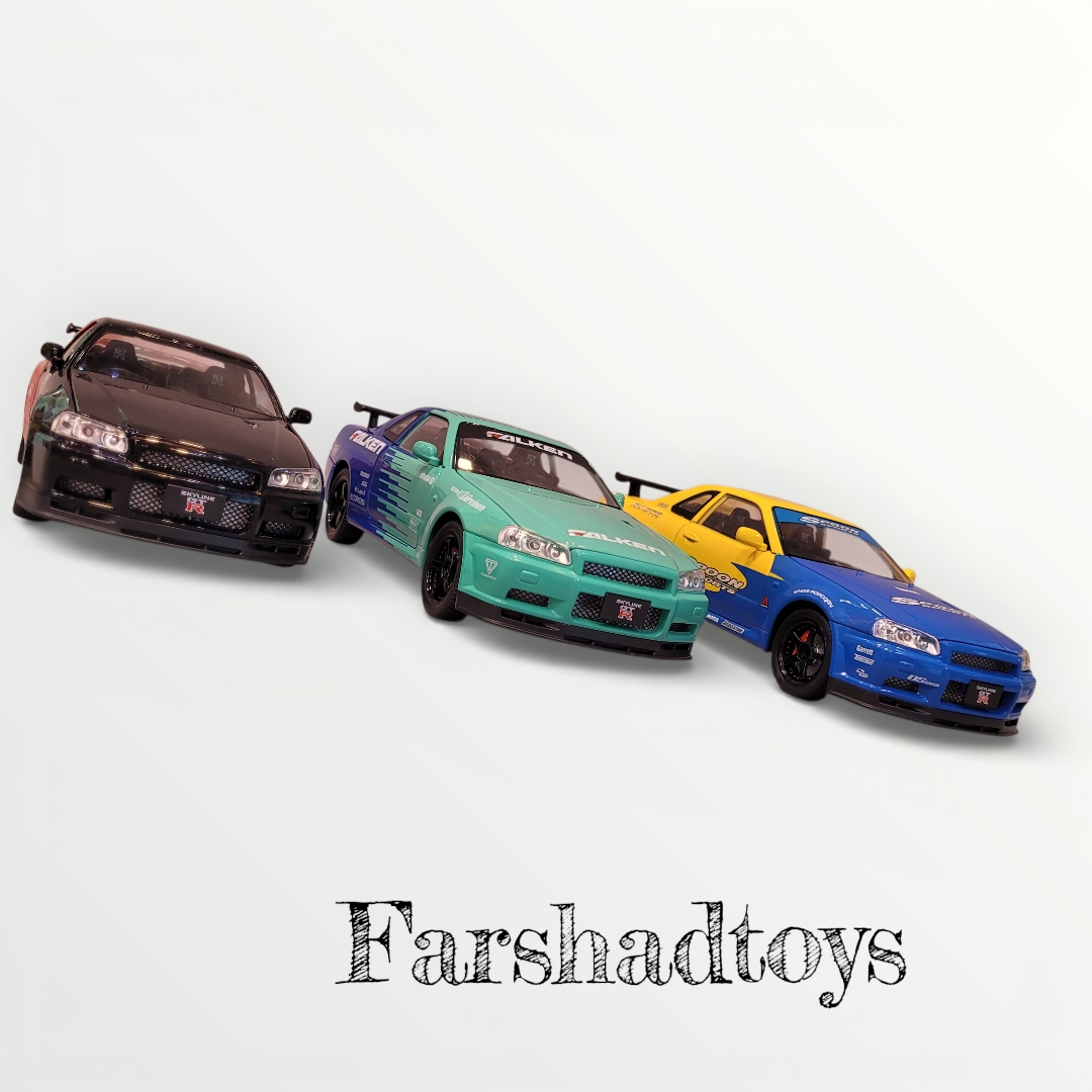 ماکت نیسان اسکای لاین آر34 مقیاس ۱/۲۴آبی(Nissan Skyline R34 grandalliance)مقیاس:1/24
