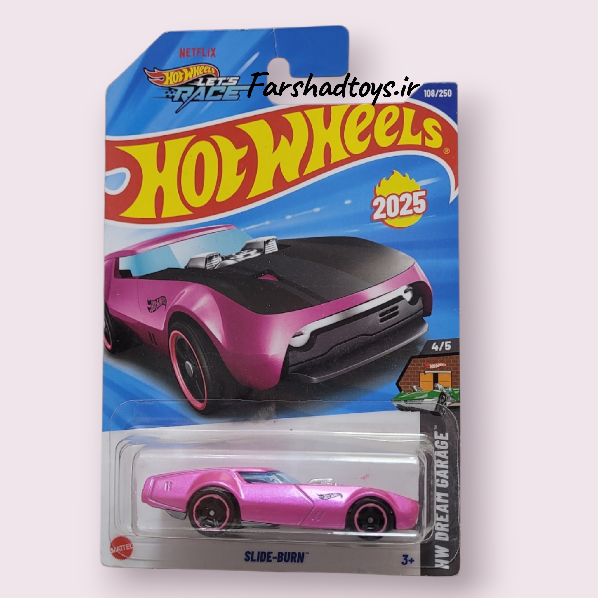 ماشین هات ویلز Slide-Burn صورتی متالیک سری HW Dream Garage فرشاد تویز