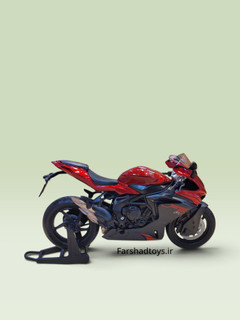 نمای جانبی ماکت موتورسیکلت MV Agusta F3 RR قرمز ویلی با استند عقب